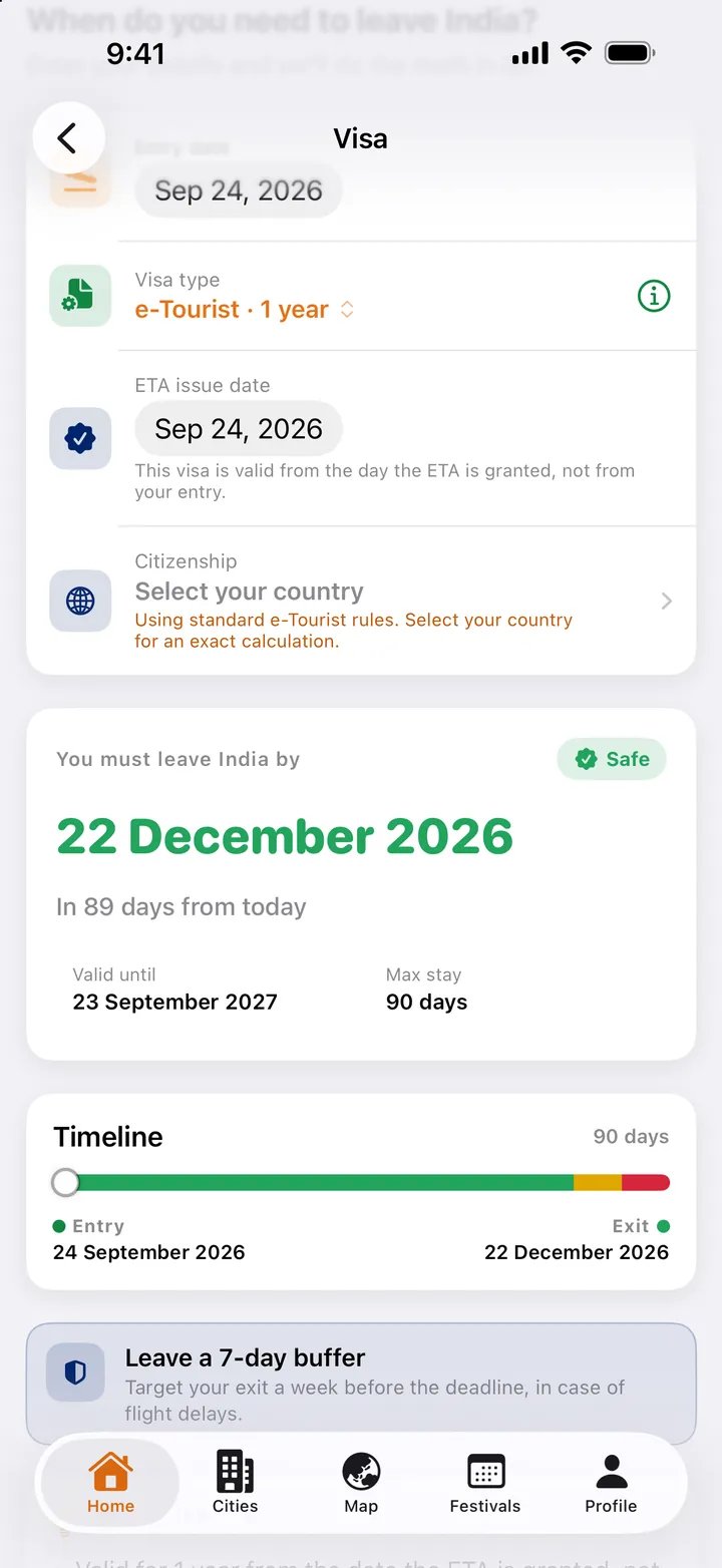 Visa calculator in India GO with the date you must leave India