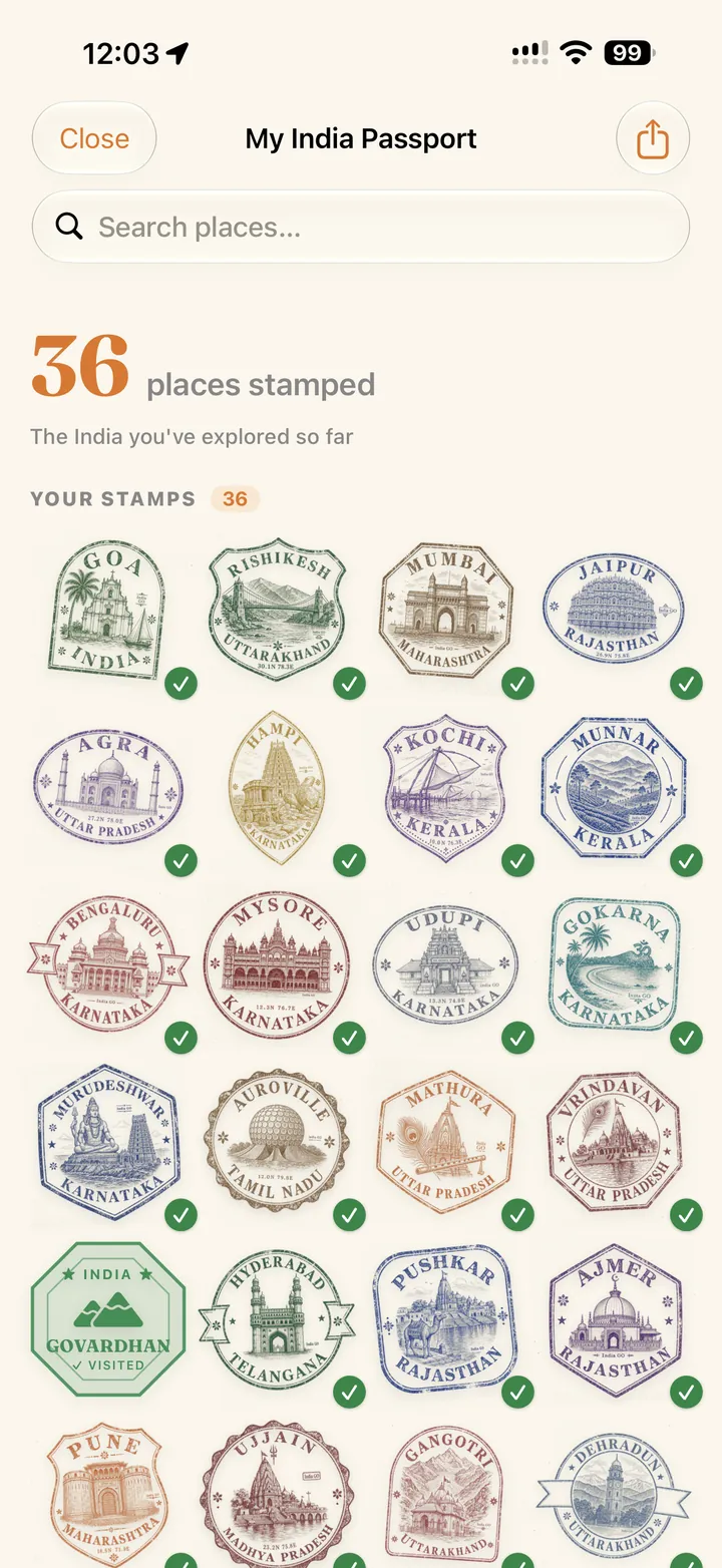 Traveler’s Passport in India GO with collected stamps